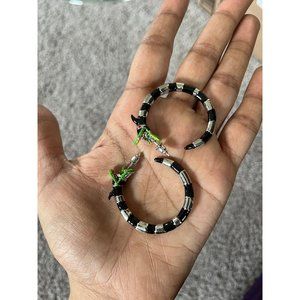 Snake hoop earrings , Beetlejuice heavy double snake head black silver sandworm